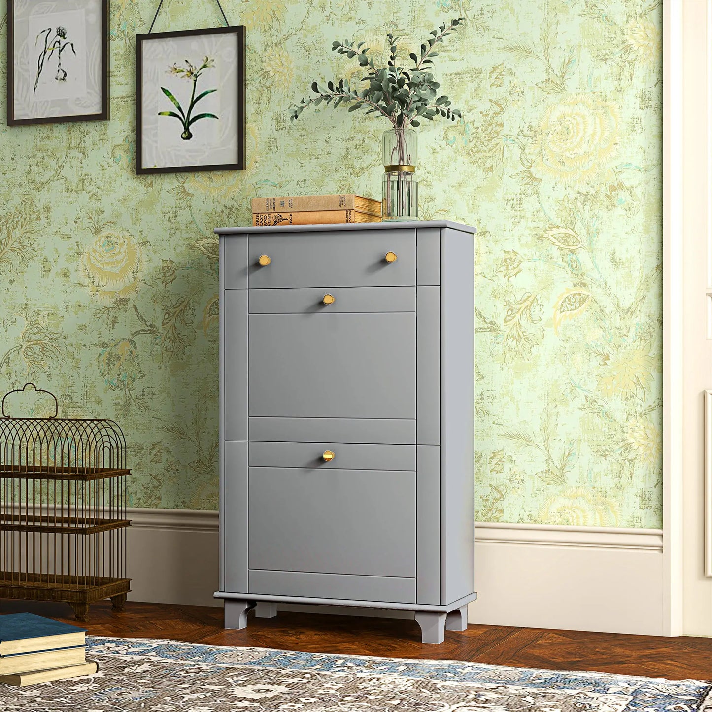 Slim Shoe Storage, 2 Flip Drawers, Adjustable Shelves, 8 Pair, Grey Shoe Storage Cabinets & Racks at Gallery Canada