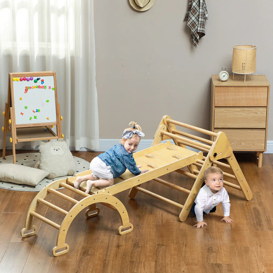 5 in 1 Pikler Triangle Set, Ladder, Ramp, Arch, 18-48 Months, Nature Wood Baby Gym & Playmats Natural at Gallery Canada