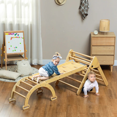 5 in 1 Pikler Triangle Set, Ladder, Ramp, Arch, 18-48 Months, Nature Wood