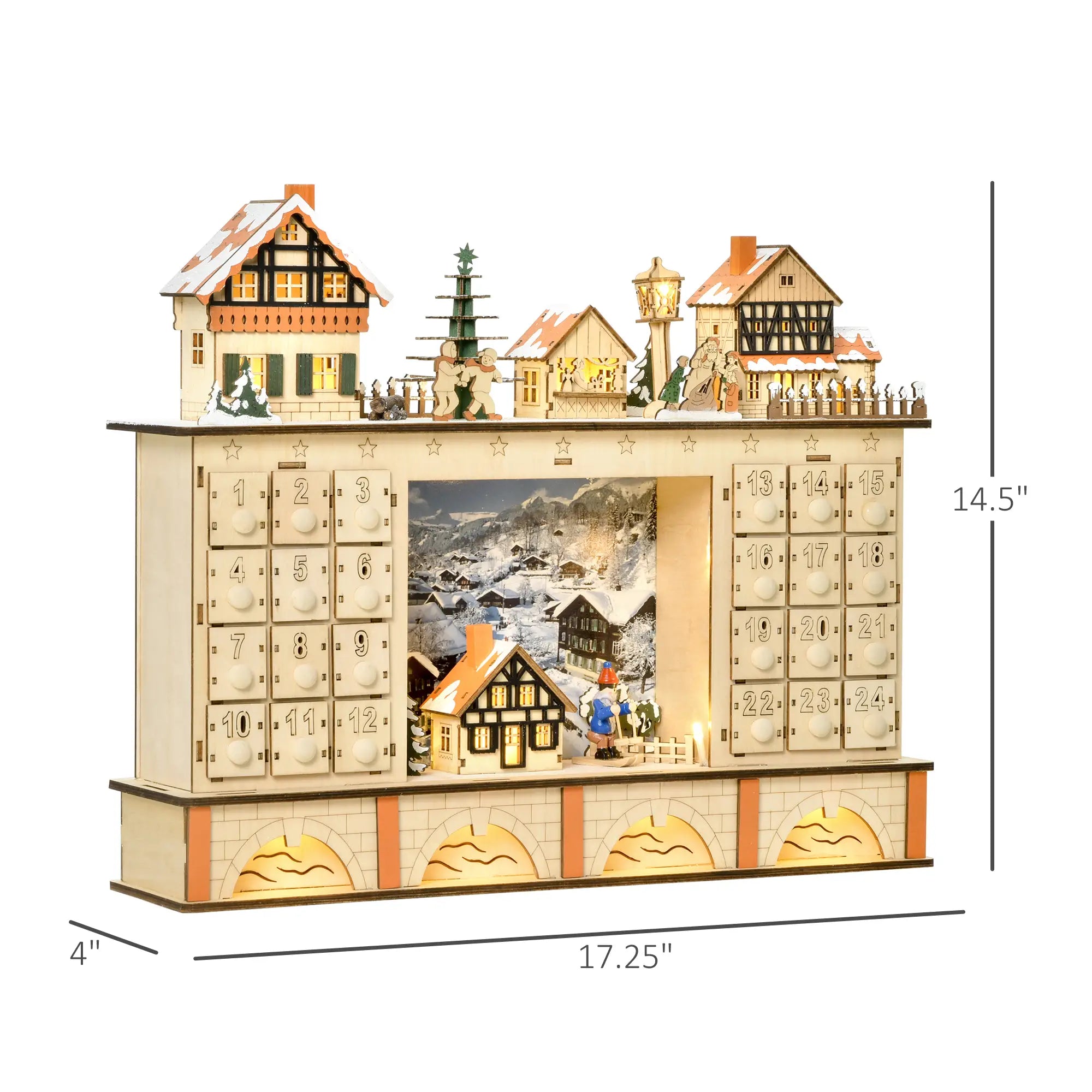 Christmas Advent Calendar, Light Up Wooden Countdown Drawer, Village, Natural Wood Christmas Advent Calendars at Gallery Canada