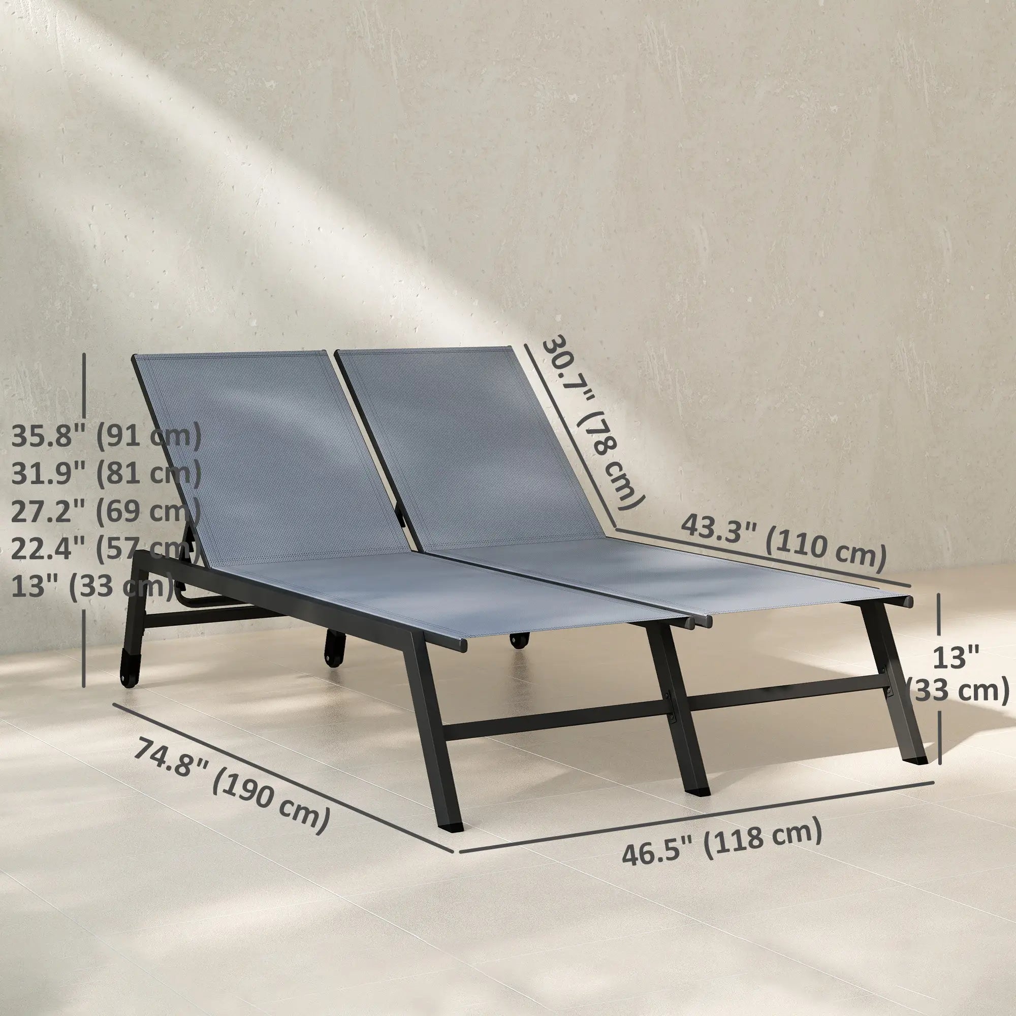 Chaise Lounge Chair For 2 Person, 5-Position Adjustable With Wheels Lounger Chairs at Gallery Canada