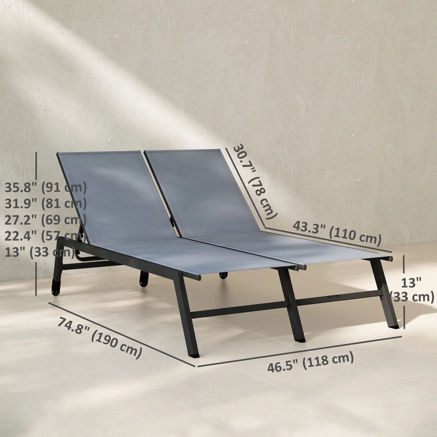 Chaise Lounge Chair For 2 Person, 5-Position Adjustable With Wheels Lounger Chairs at Gallery Canada