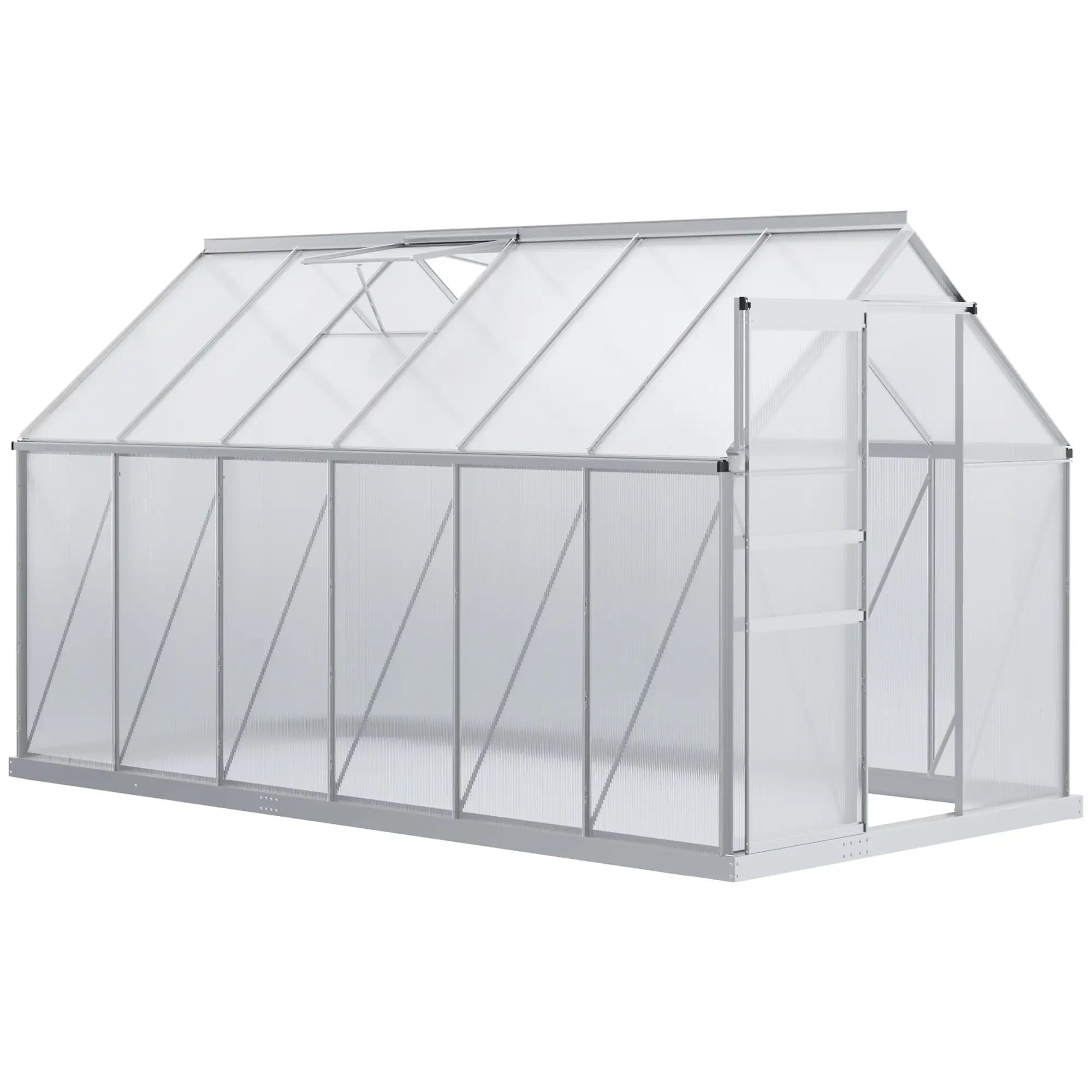 6' x 12' x 6.5' Walk-in Greenhouse, Polycarbonate, Adjustable Roof Vent, Sliding Door, Clear Walk In Greenhouses Clear, Silver at Gallery Canada