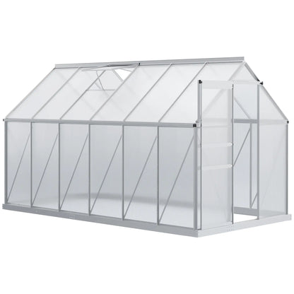 6' x 12' x 6.5' Walk-in Greenhouse, Polycarbonate, Adjustable Roof Vent, Sliding Door, Clear Walk In Greenhouses Clear, Silver at Gallery Canada