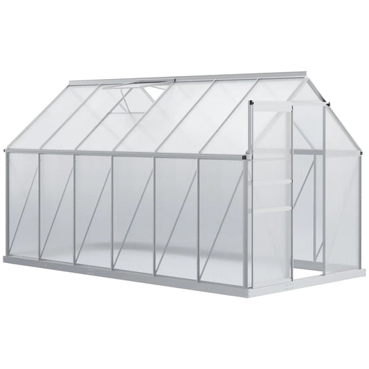 6' x 12' x 6.5' Walk-in Greenhouse, Polycarbonate, Adjustable Roof Vent, Sliding Door, Clear Walk In Greenhouses Clear, Silver at Gallery Canada