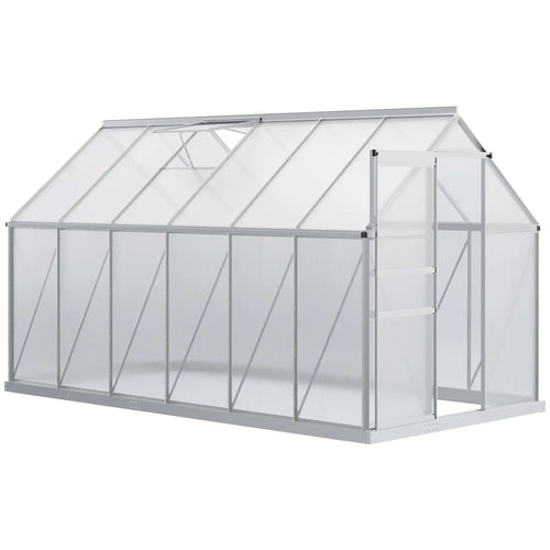 6' x 12' x 6.5' Walk-in Greenhouse, Polycarbonate, Adjustable Roof Vent, Sliding Door, Clear