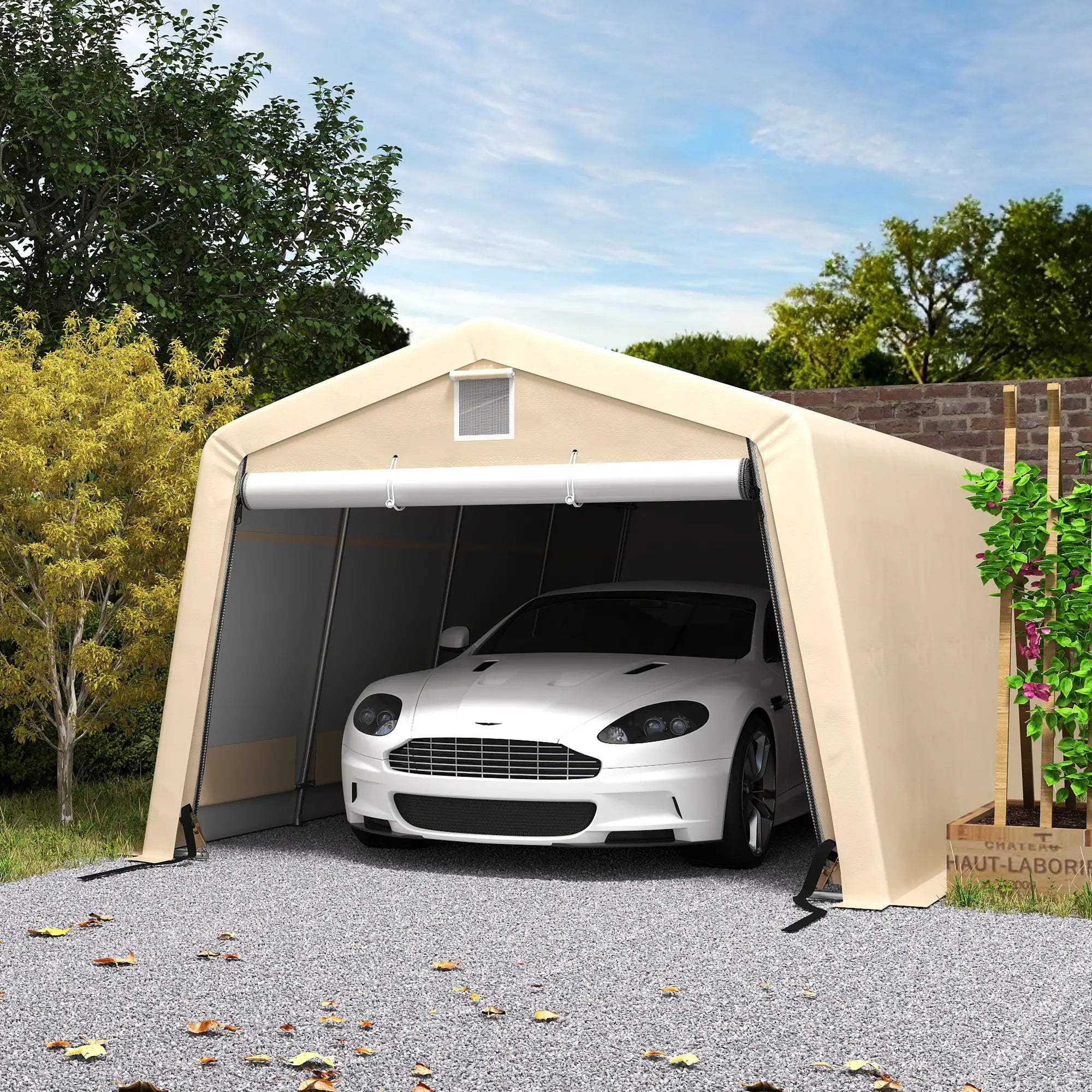 11' x 20' Portable Garage, Heavy Duty Carport Canopy, Khaki Car Shelters at Gallery Canada