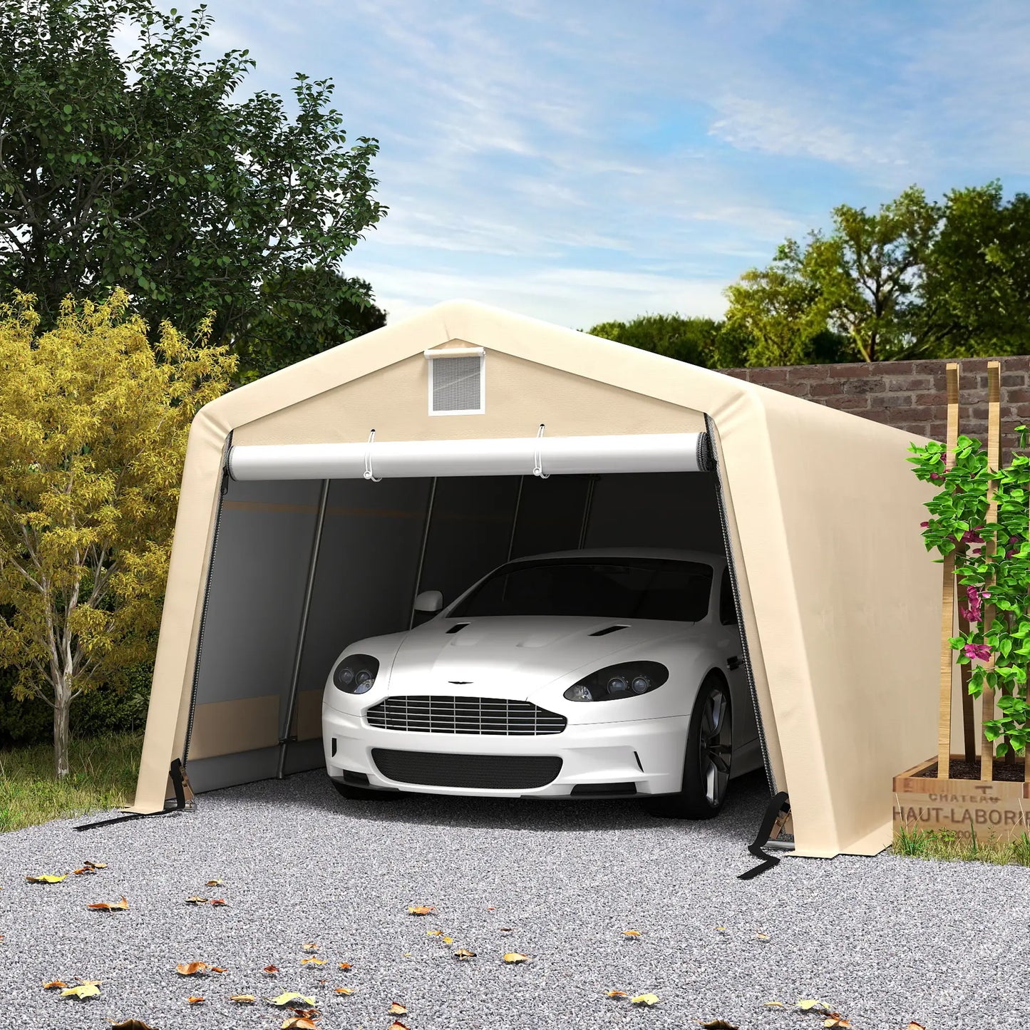 11' x 20' Portable Garage, Heavy Duty Carport Canopy, Khaki Car Shelters at Gallery Canada