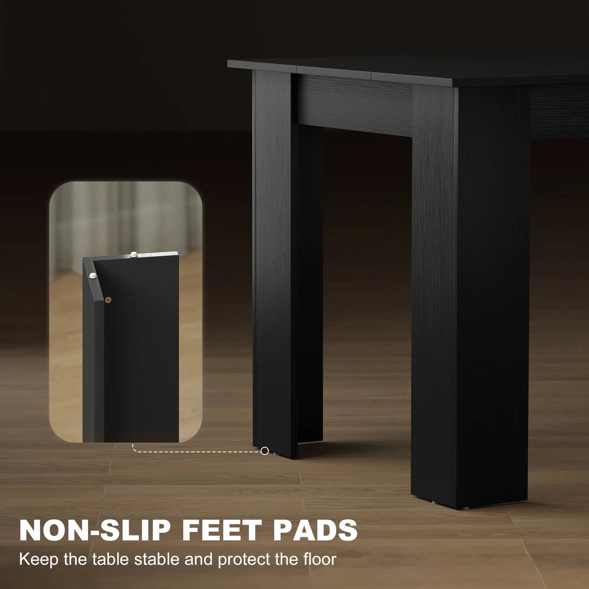 63" Kitchen Table for 4-6 People, Wood Effect, Black Dining Tables at Gallery Canada