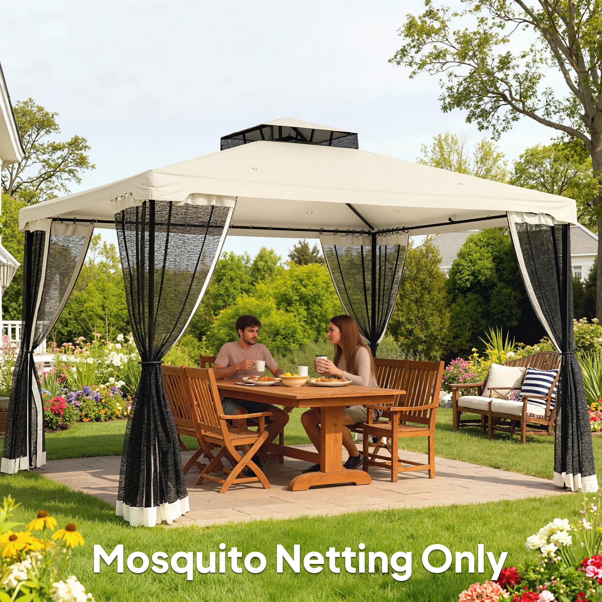 Mosquito Netting for Gazebo, 10' x 12', Cream White, Black Gazebo Sidewalls at Gallery Canada