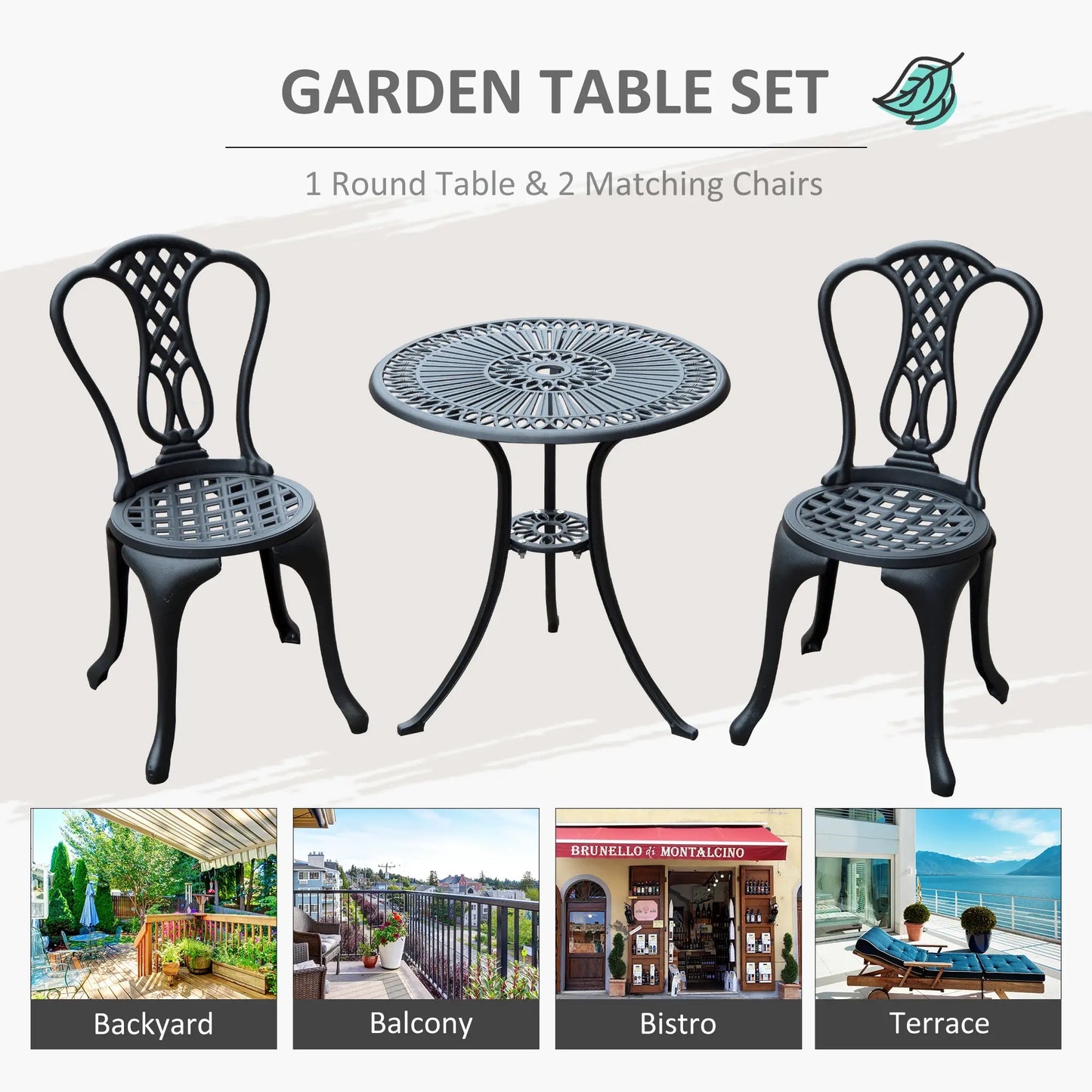 3-Piece Antique Outdoor Bistro Set, Cast Aluminum, Black Bistro Sets at Gallery Canada