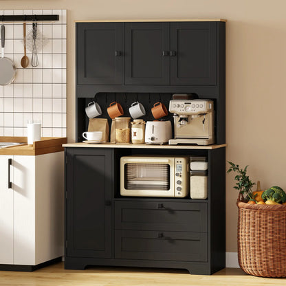 64" Kitchen Pantry Cabinet, 3 Cabinets, 2 Drawers, Adjustable Shelves, Black Kitchen Pantry Cabinets at Gallery Canada