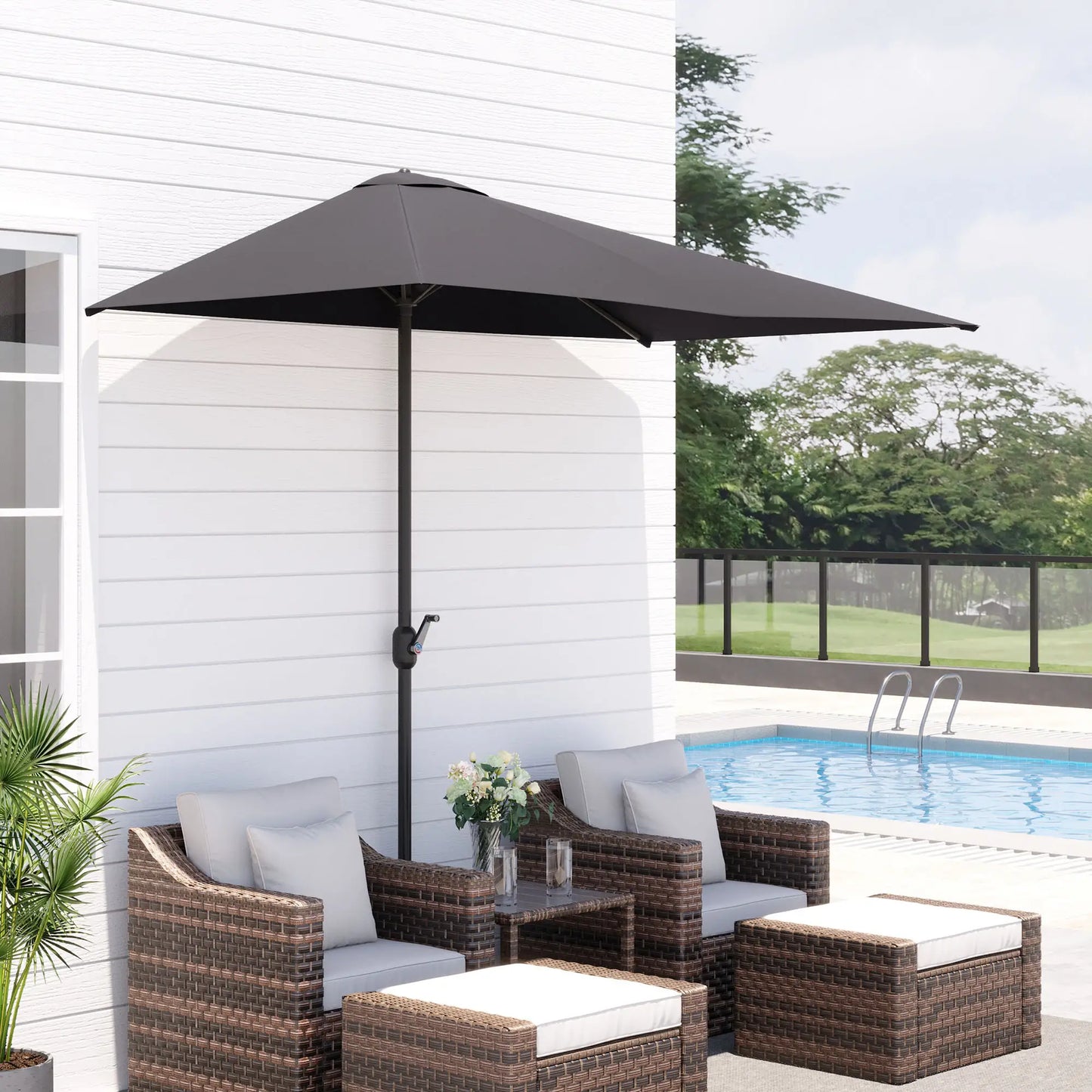 8ft Half Round Umbrella, Outdoor Patio Sun Shade, 5 Ribs Sun Umbrellas at Gallery Canada
