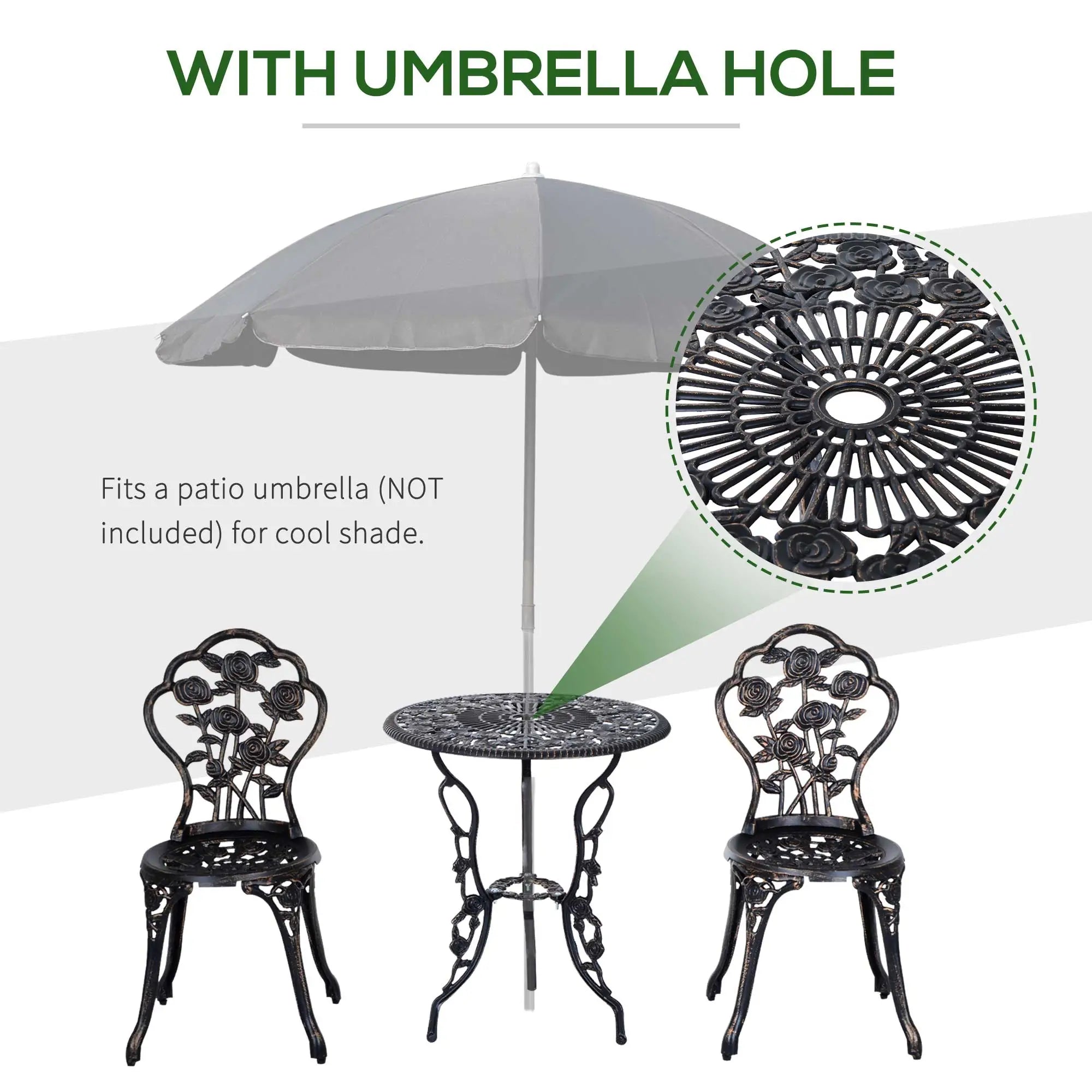3 Pc Aluminum Bistro Set, Outdoor Patio Table and Chairs, Floral, Bronze Bistro Sets at Gallery Canada