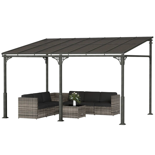 13' x 10' Lean-To Gazebo, Hardtop Wall Mounted Outdoor Pergola Pergolas Brown, Dark Grey at Gallery Canada