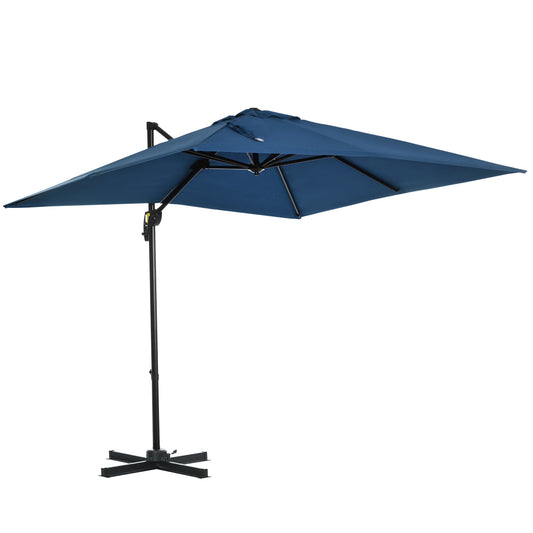 8' x 8' Square Patio Hanging Offset Umbrella with 360° Rotation, Aluminum Outdoor Cantilever Parasol with Crank &; Tilt, Sun Canopy Shelter with Cross Base, Dark Blue - Gallery Canada