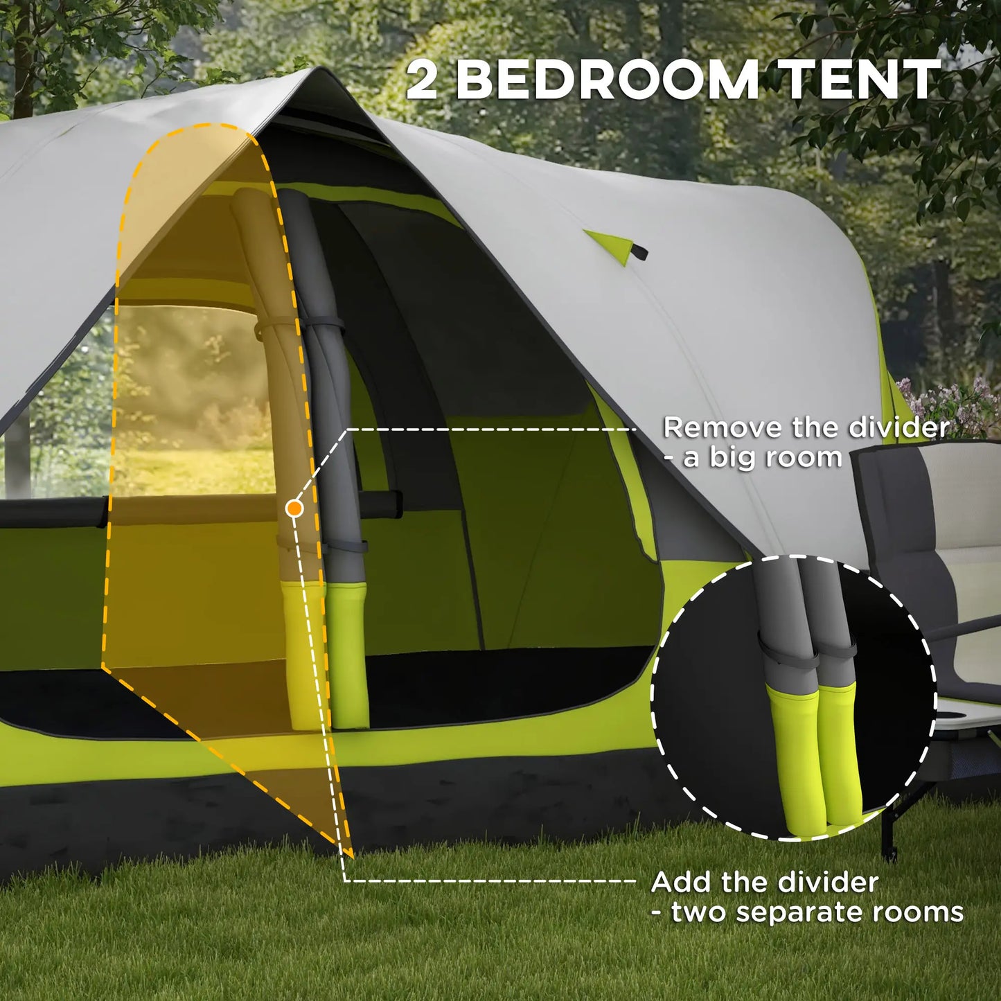 6-8 Man Camping Tent, 2000mm Waterproof Rainfly, Carry Bag, Green Camping Tents at Gallery Canada