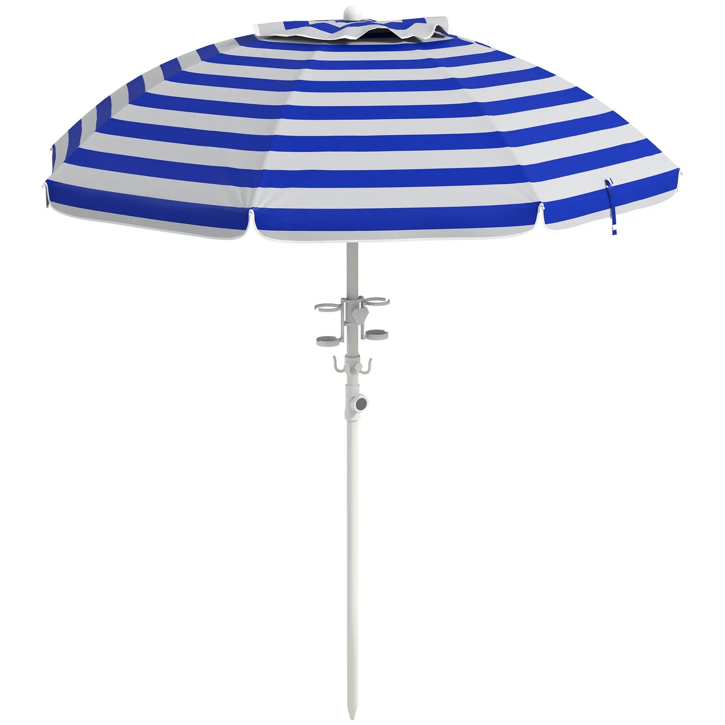5.7' Travel Beach Umbrella, Adjustable Height, Blue and White