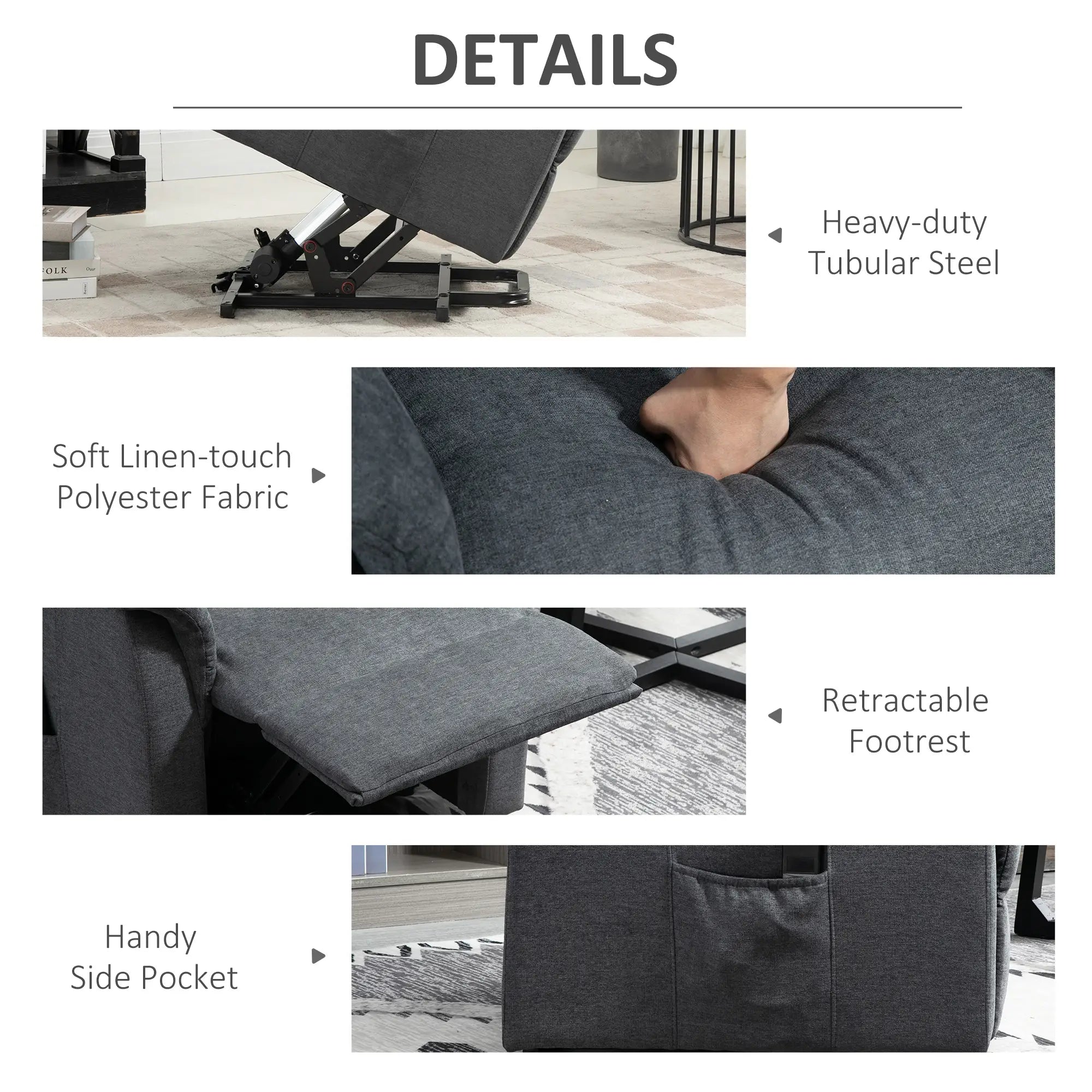 Power Lift Chair, Electric Recliner Sofa with Remote, Side Pocket, Grey Electric Power Lift Chairs at Gallery Canada