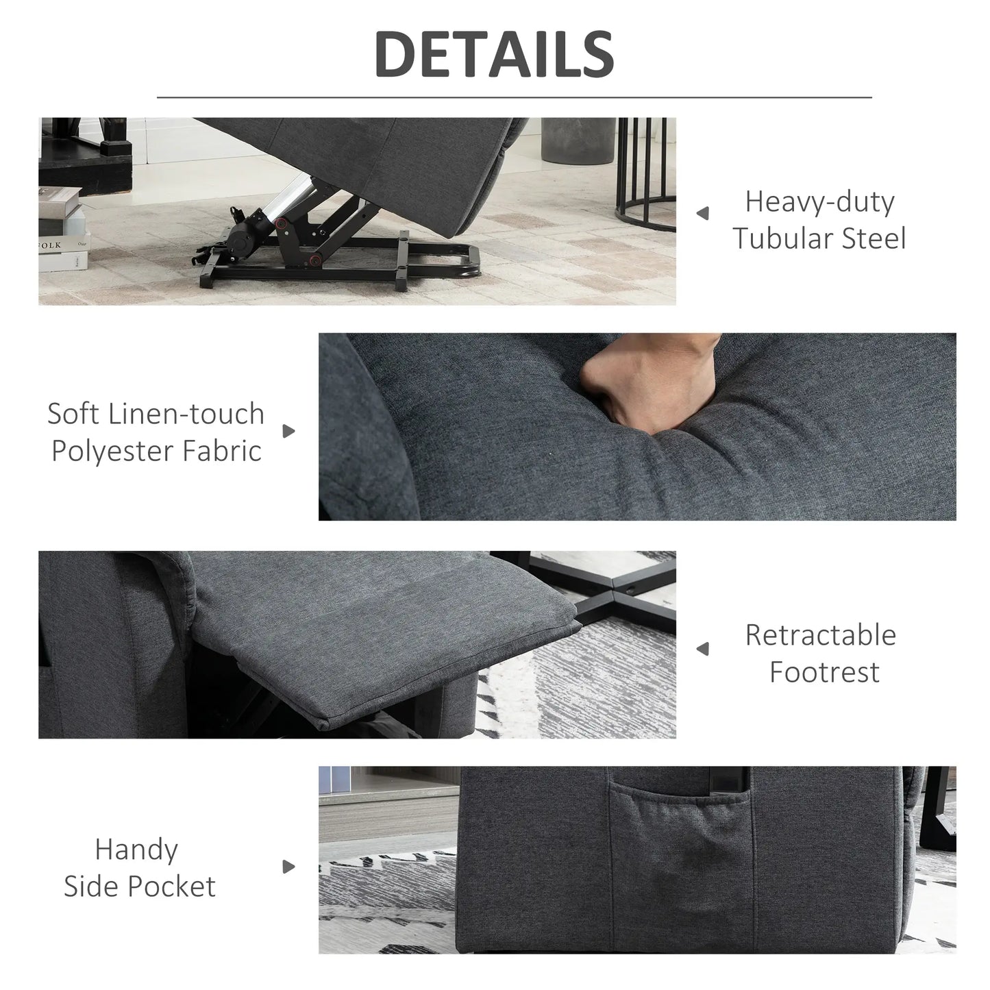 Power Lift Chair, Electric Recliner Sofa with Remote, Side Pocket, Grey Electric Power Lift Chairs at Gallery Canada