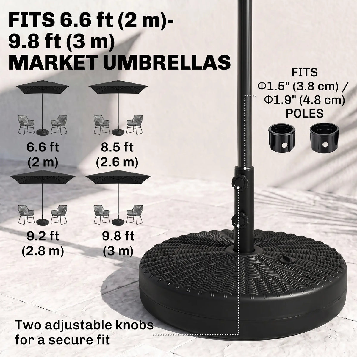 Heavy Duty Fillable Umbrella Base, Steel Pole, Round Stand, Black Umbrella Bases at Gallery Canada