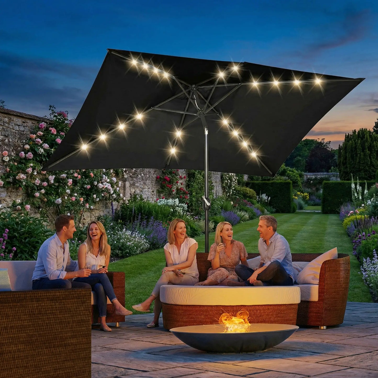 6.5x10ft Rectangle Tilt Patio Umbrella With LEDs, Black Sun Umbrellas at Gallery Canada