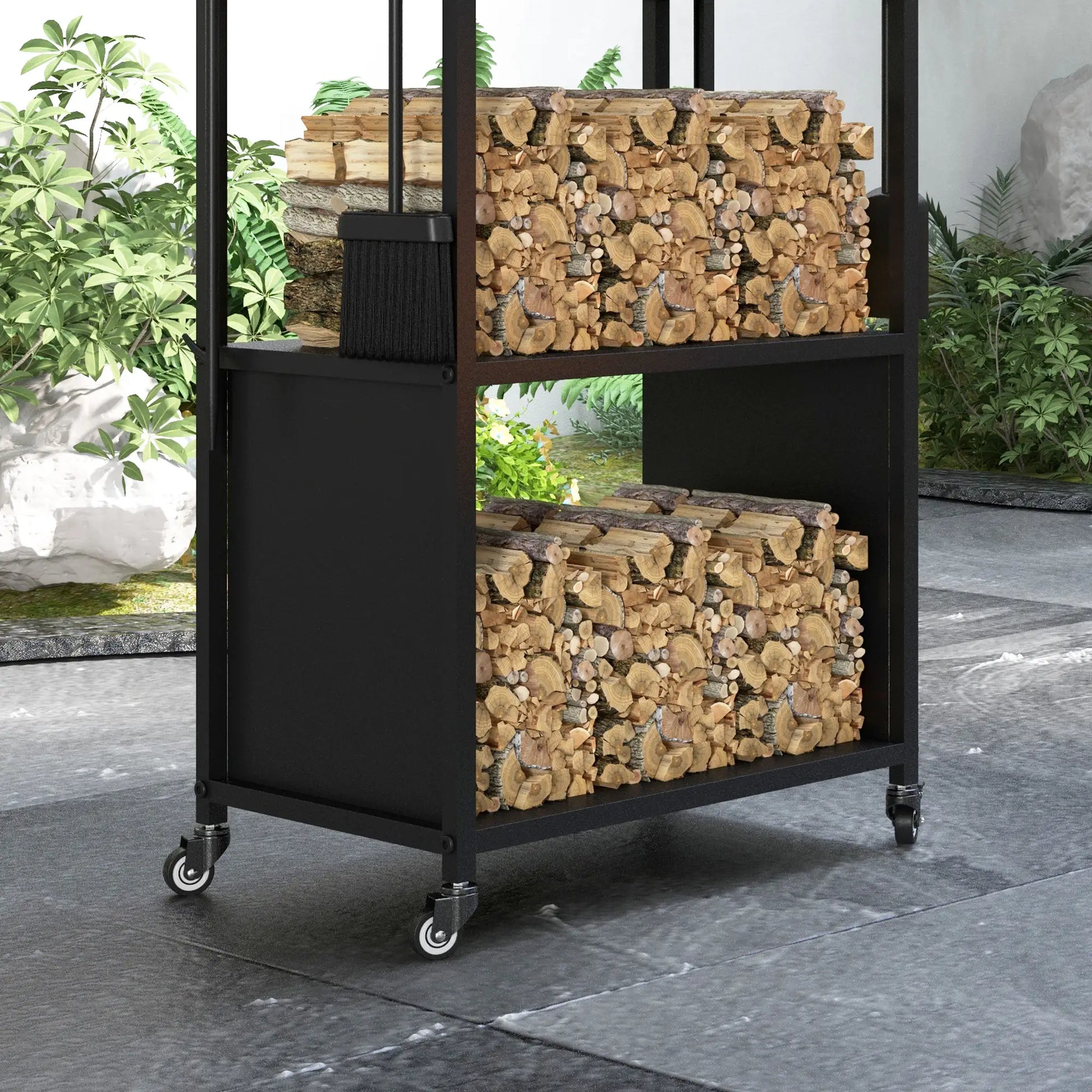 4-Tier Firewood Rack With Wheels, 4 Tools, Powder-Coated Steel Firewood Racks at Gallery Canada