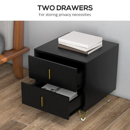 Modern Nightstand, 2 Drawers, Metal Legs, Bedroom Living Room, Black Bedside Tables at Gallery Canada
