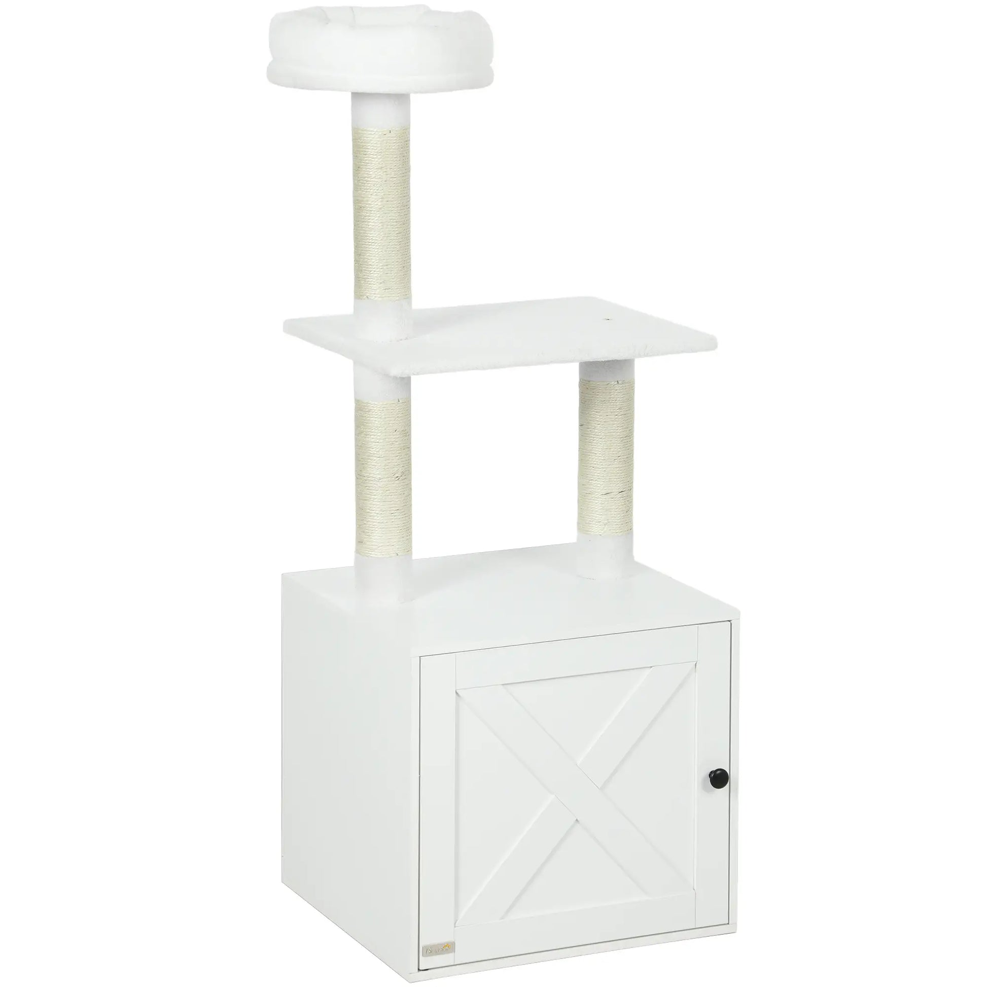 Cat Tree with Litter Box, Scratching Posts, Large Platform, Bed, White Cat Litter Box Enclosures White at Gallery Canada