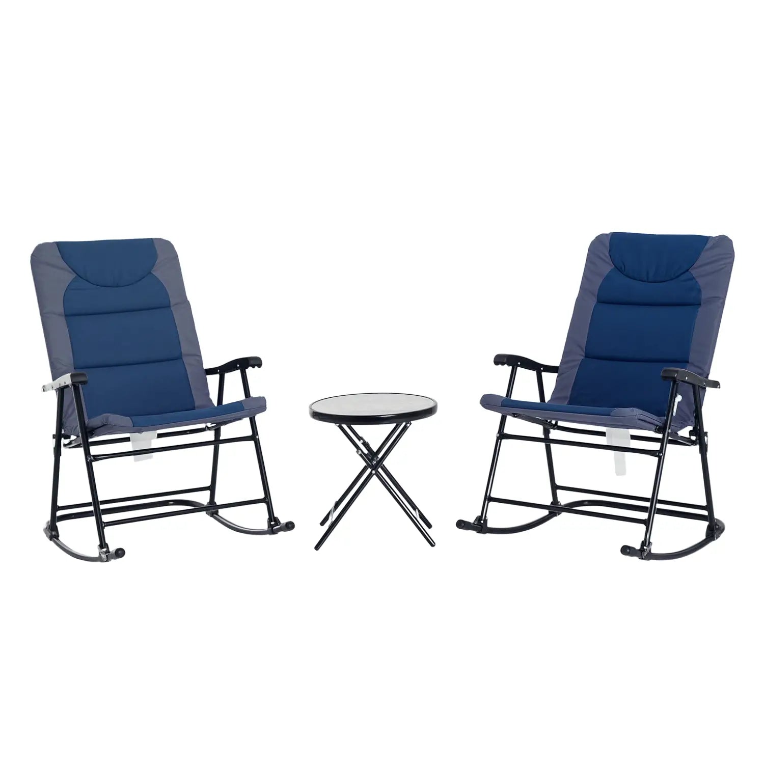 3pc Foldable Rocking Chair Set, Outdoor Bistro w/ Padded Seat, Blue Outdoor Rocking Chairs at Gallery Canada