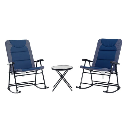 3pc Foldable Rocking Chair Set, Outdoor Bistro w/ Padded Seat, Blue Outdoor Rocking Chairs at Gallery Canada