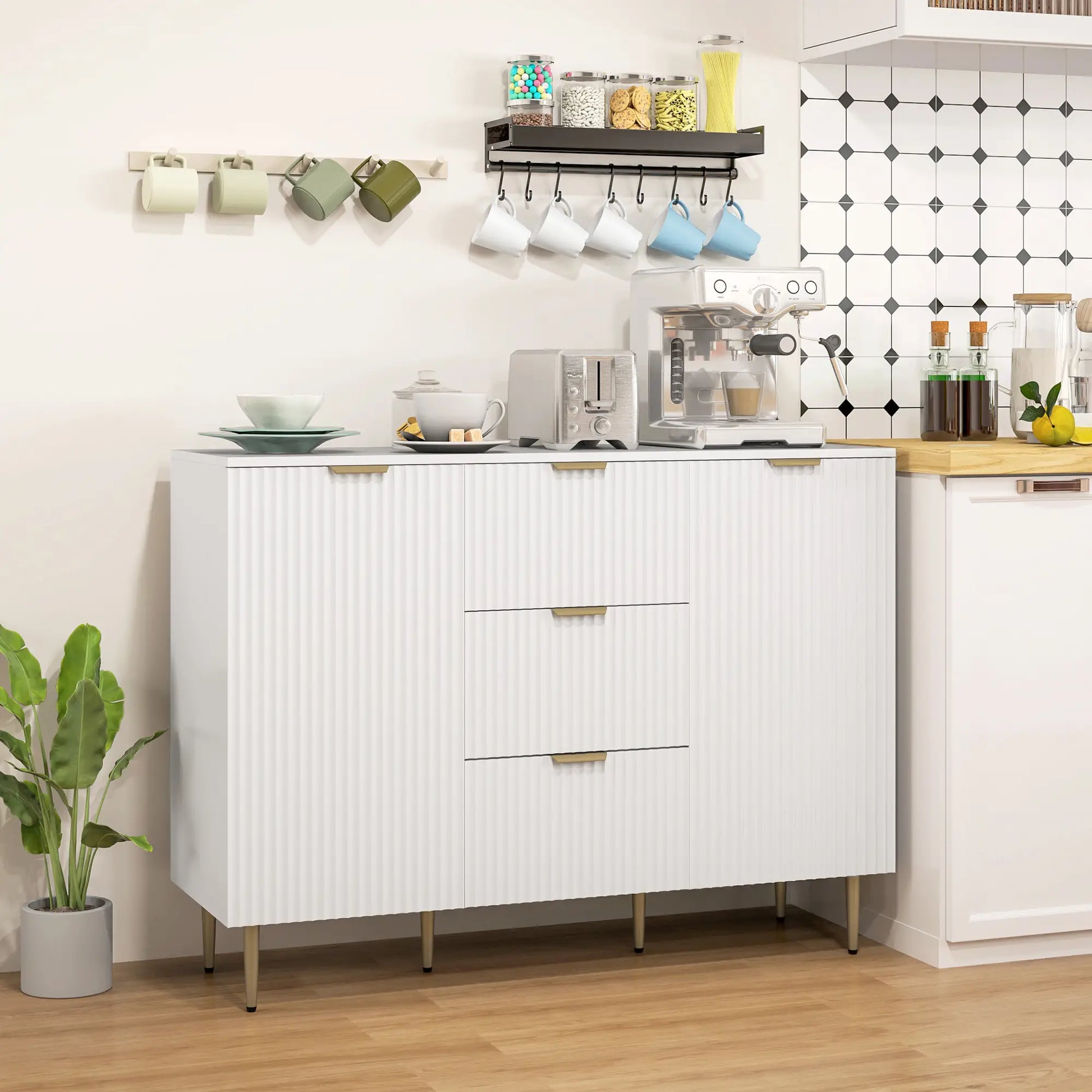 Modern Kitchen Storage Cabinet, 3 Drawers, Adjustable Shelves, White Bar Cabinets at Gallery Canada