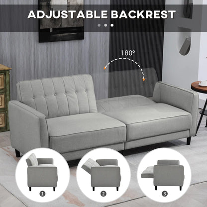 Convertible Bed with Couch, Button Tufted Fabric Sofa Bed, Adjustable Back, Grey 2-Seater Sofas at Gallery Canada