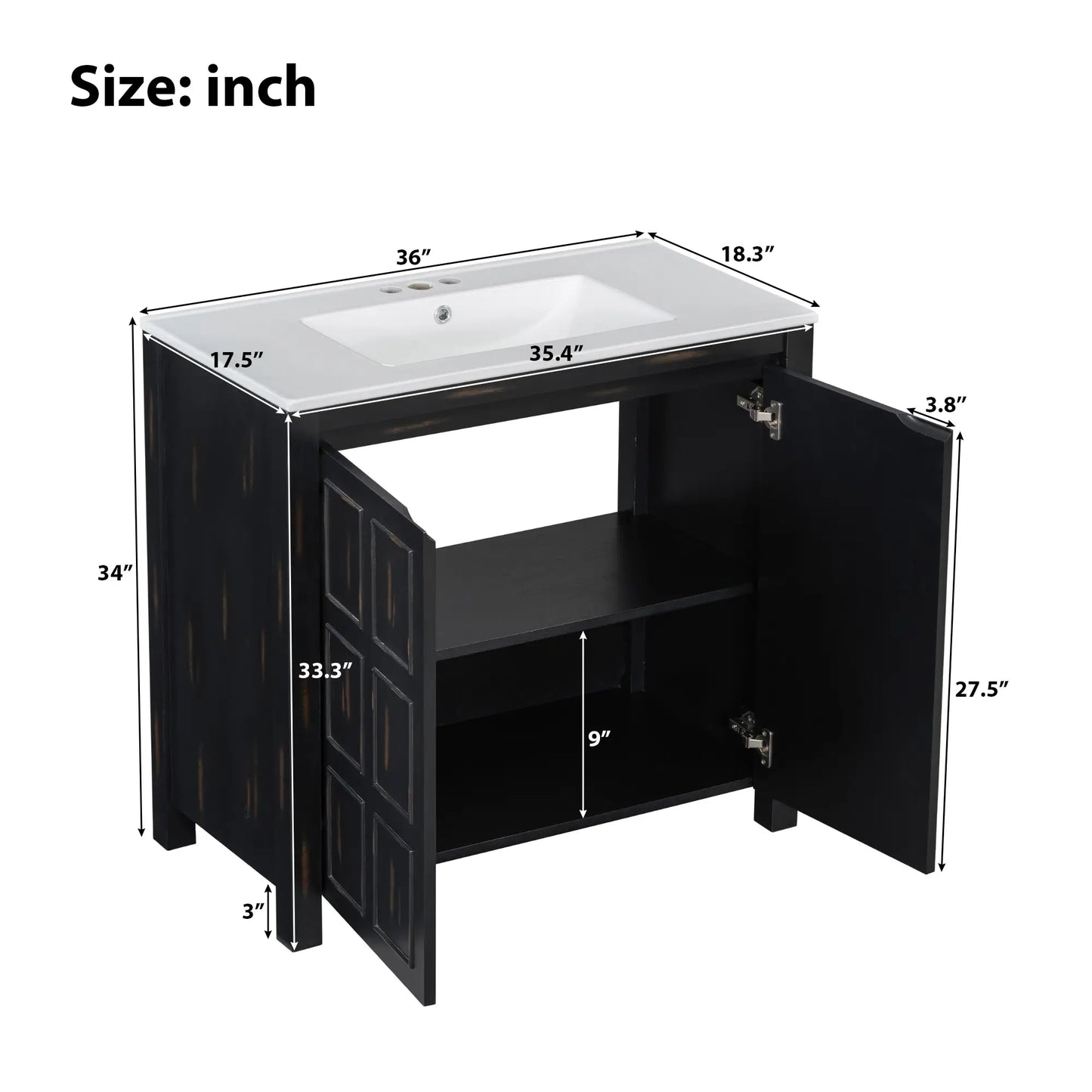 Solid Wood Bathroom Vanity, Ceramic Sink, Storage Cabinet, 36" L x 18.5" W x 34" H, Espresso Sink Cabinets at Gallery Canada