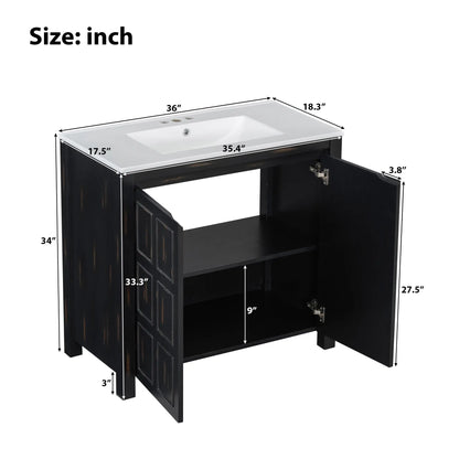 Solid Wood Bathroom Vanity, Ceramic Sink, Storage Cabinet, 36" L x 18.5" W x 34" H, Espresso Sink Cabinets at Gallery Canada