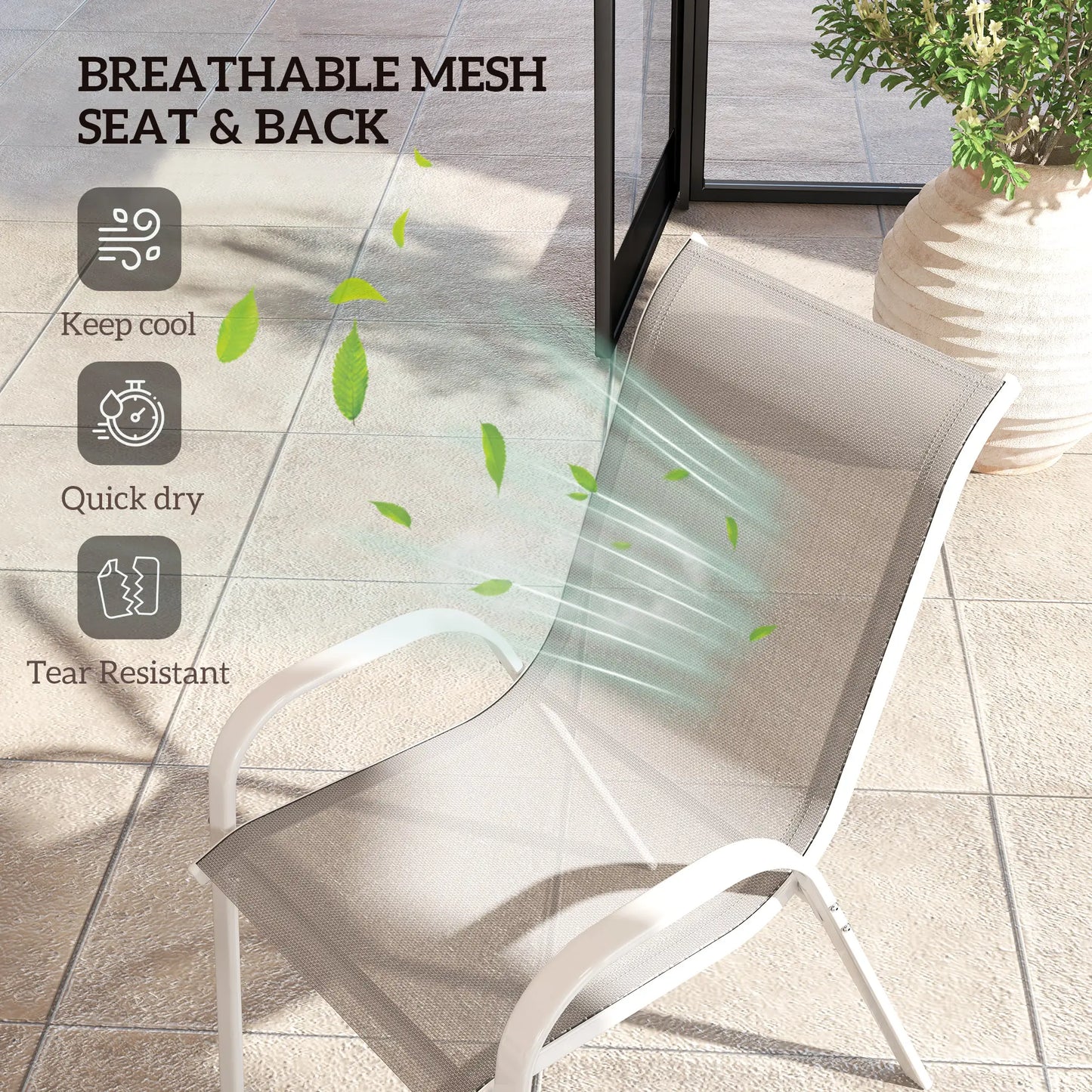 Outdoor Dining Chairs, Stackable With High Back, Breathable Mesh Seat, White Outdoor Dining Sets at Gallery Canada