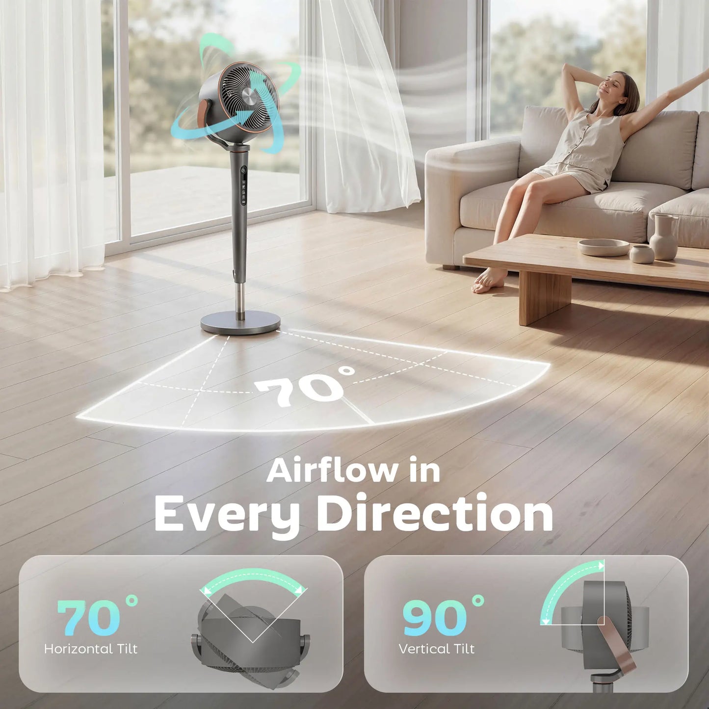 20dB Silent Standing Fan, Oscillating Fan with 12 Speeds, LED Light, WiFi &; Remote Control, 12H Timer Stand Fans at Gallery Canada