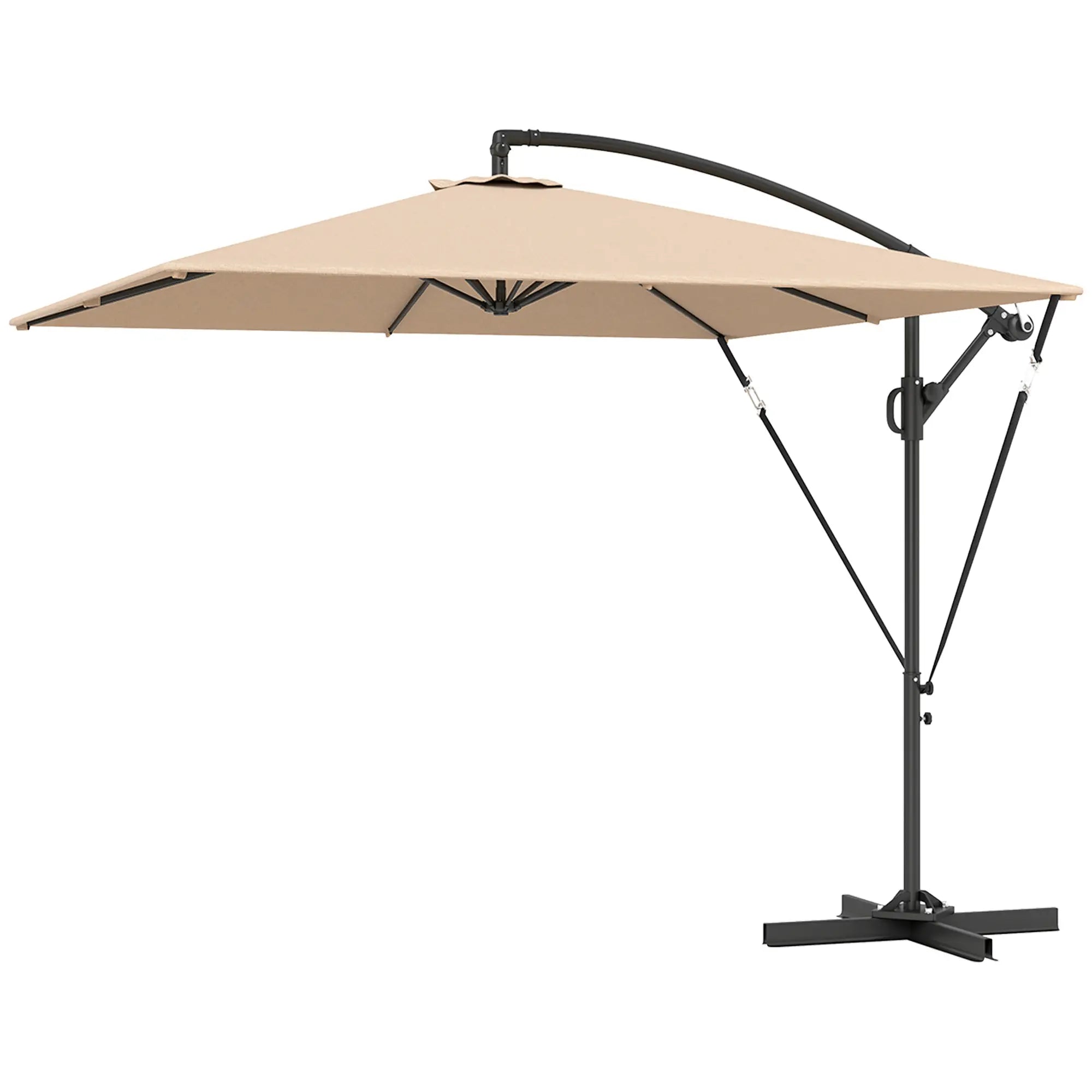 Patio Offset Umbrella, UPF 50+ UV Protection, Crank Parasol With Base, Khaki Offset Cantilever Umbrellas Khaki at Gallery Canada
