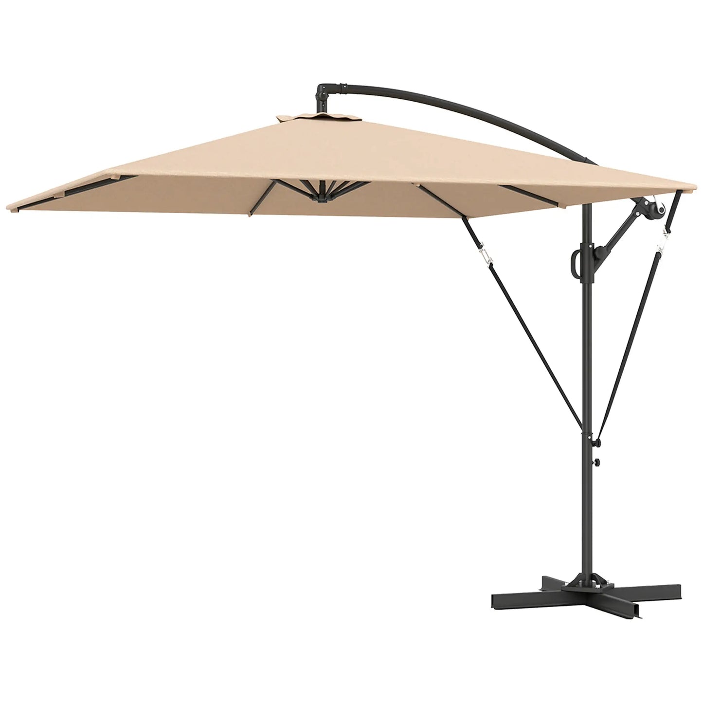 Patio Offset Umbrella, UPF 50+ UV Protection, Crank Parasol With Base, Khaki Offset Cantilever Umbrellas Khaki at Gallery Canada