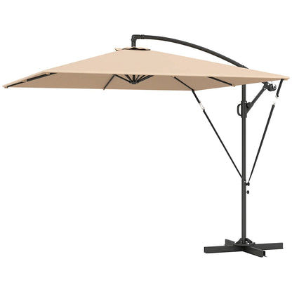 Patio Offset Umbrella, UPF 50+ UV Protection, Crank Parasol With Base, Khaki Offset Cantilever Umbrellas Khaki at Gallery Canada