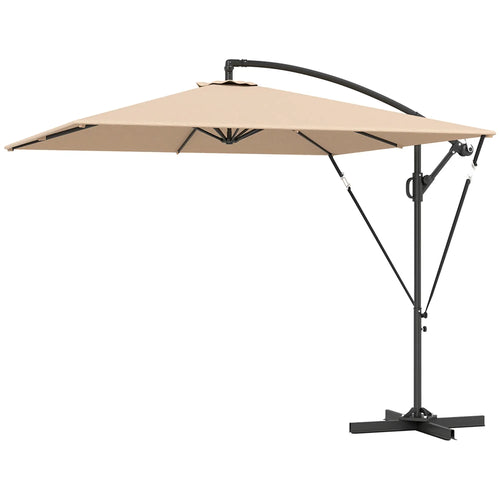 Patio Offset Umbrella, UPF 50+ UV Protection, Crank Parasol With Base, Khaki