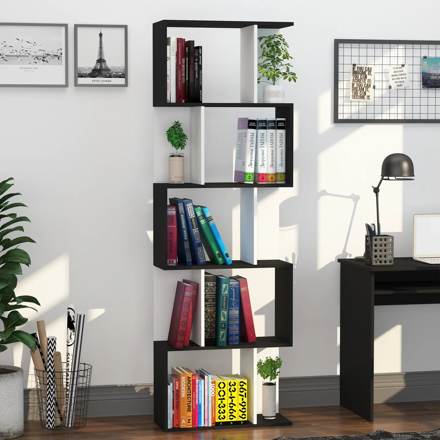 Modern Bookcase 5-Tier Display Shelf, Room Divider, Black Display Bookshelves at Gallery Canada