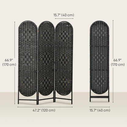 Bohemian Privacy Screen, 3 Panel Folding Room Divider, Arched Top, Black Room Dividers at Gallery Canada