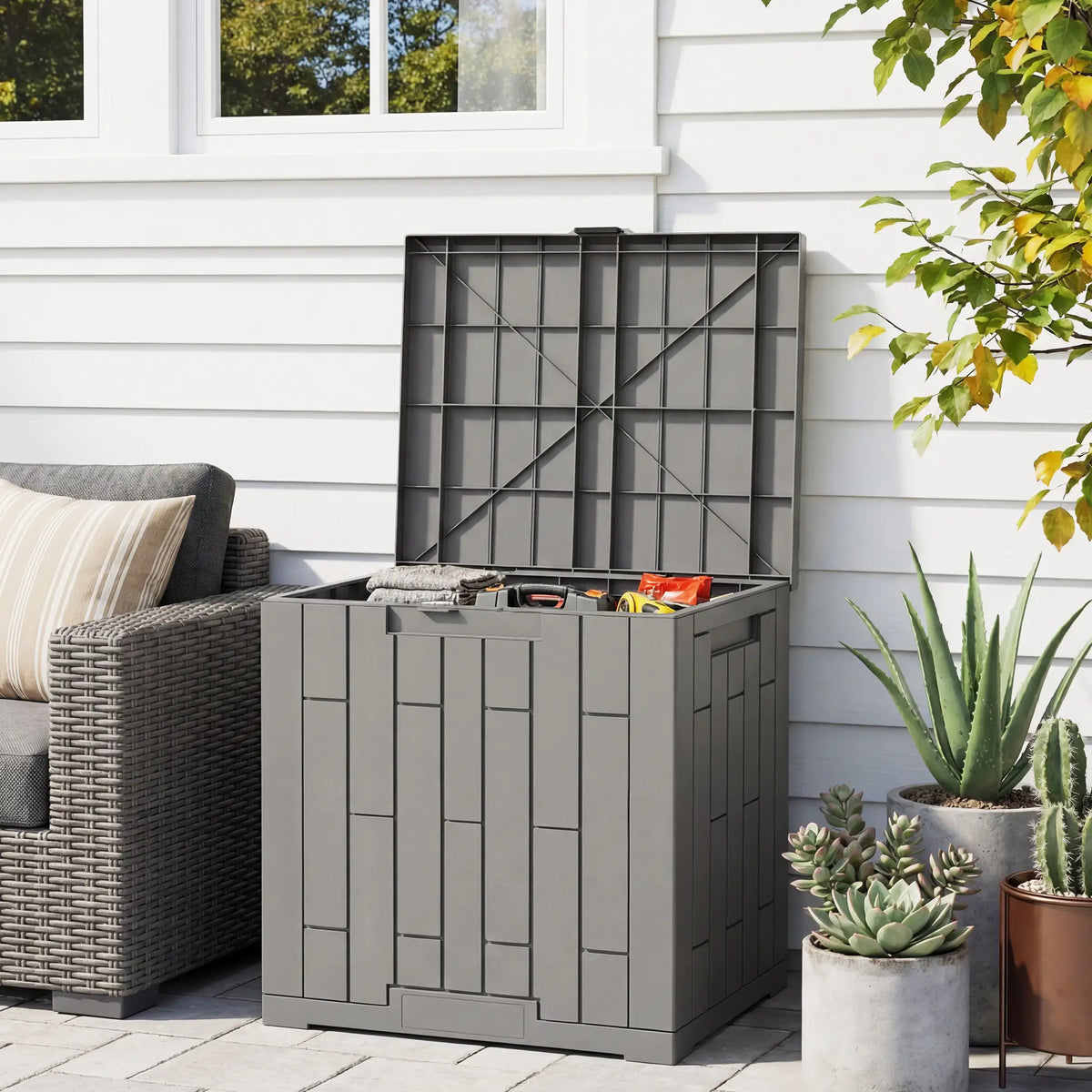 30 Gallon Resin Deck Box, Lockable Outdoor Storage, Splash And UV Resistant Patio Storage Boxes at Gallery Canada