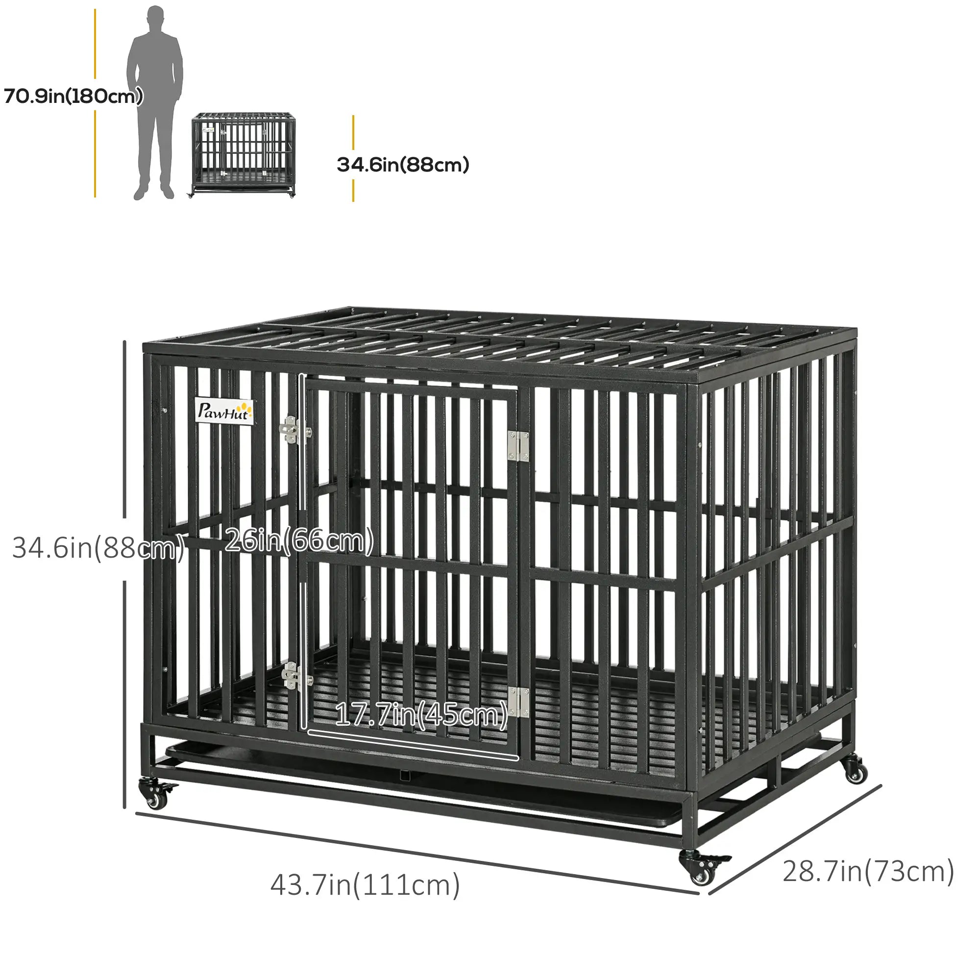 44 Heavy Duty Steel Dog Crate, Pet Cage with Wheels, Black Houses, Kennels & Pens at Gallery Canada