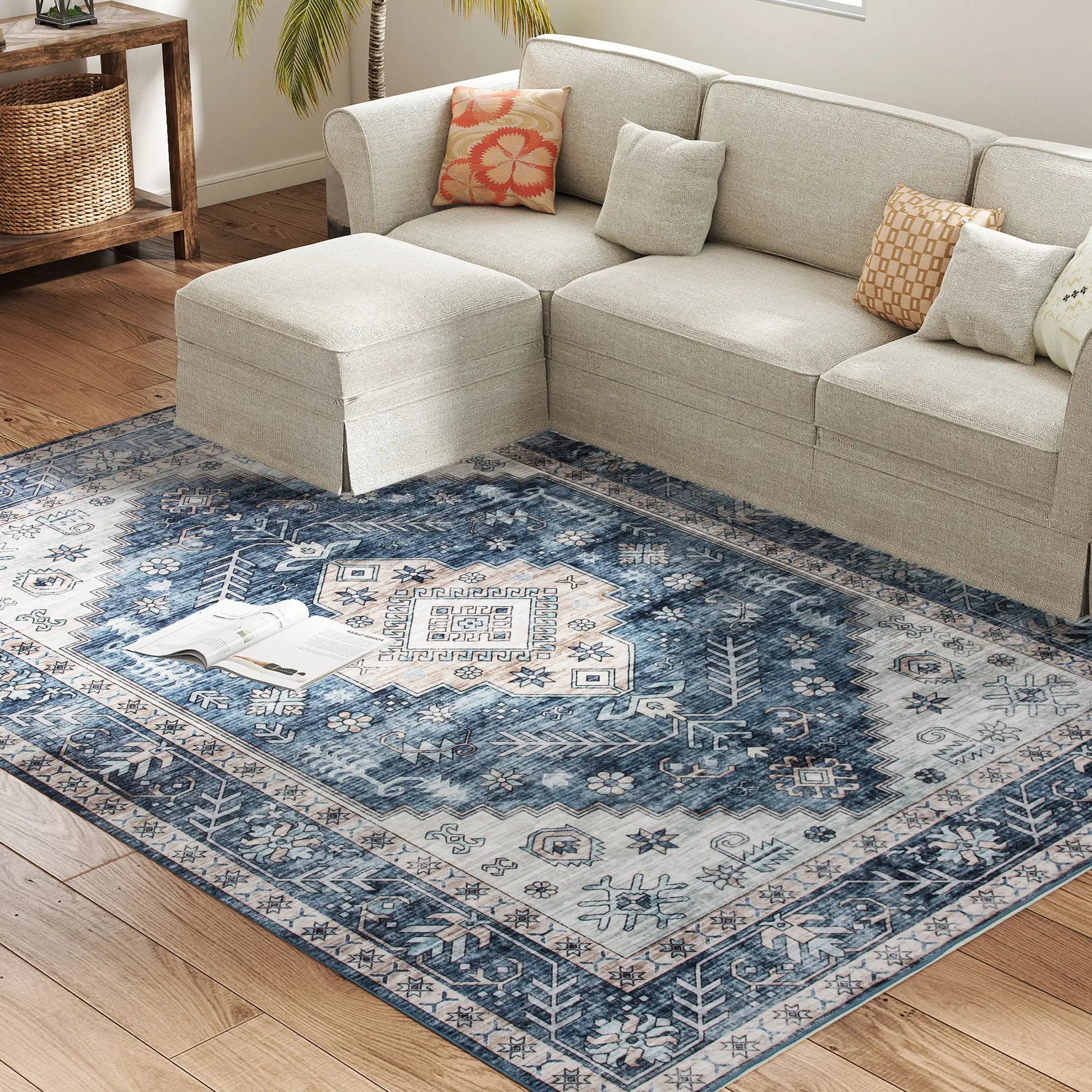 6x9 Vintage Washable Non-Slip Rug, for Living Room, Bedroom, Blue Living Room Furniture Blue at Gallery Canada
