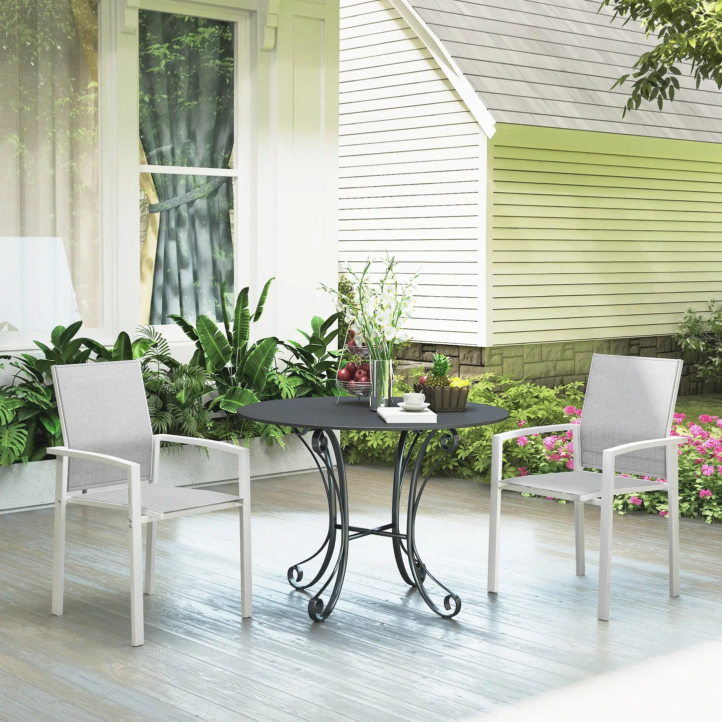 Stackable Patio Dining Chairs, Set of 2, Light Grey Patio Chairs at Gallery Canada