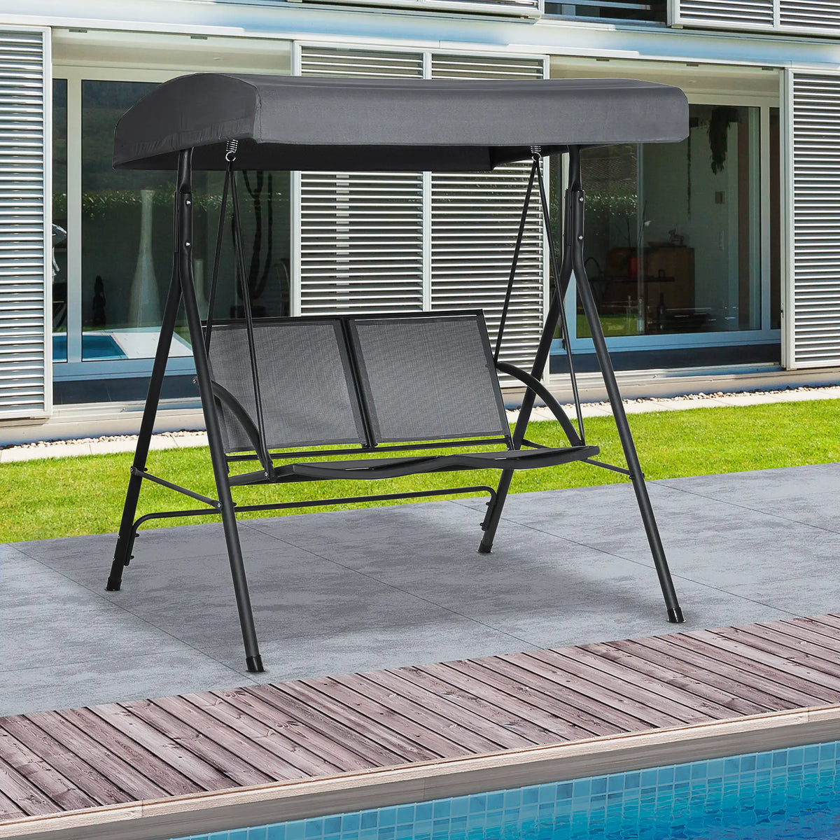 2-Seat Patio Swing Chair, Outdoor Porch Glider With Canopy, Dark Grey Porch Swings with Canopy at Gallery Canada