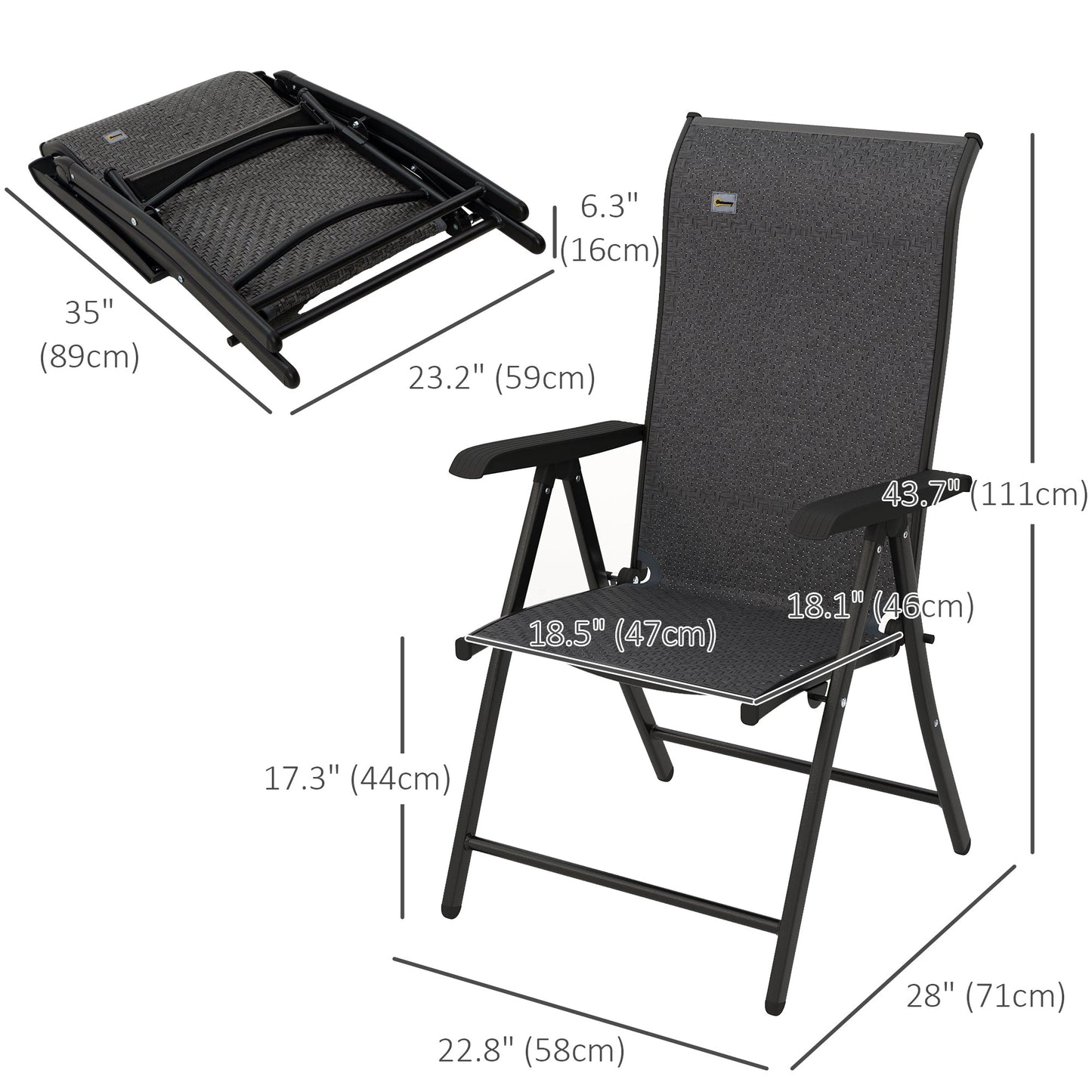 2PCs Outdoor Wicker Folding Chairs, Adjustable Backrest, Grey Patio Chairs at Gallery Canada