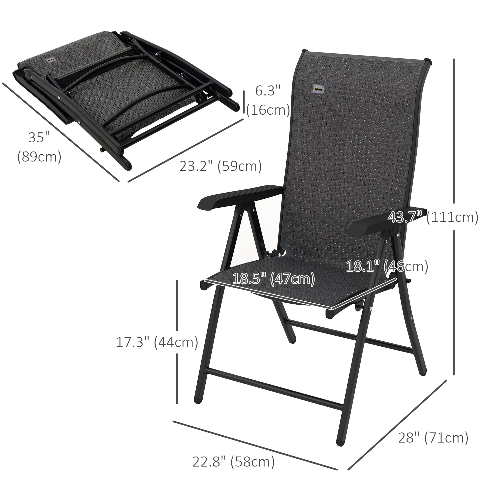 2PCs Outdoor Wicker Folding Chairs, Adjustable Backrest, Grey Patio Chairs at Gallery Canada